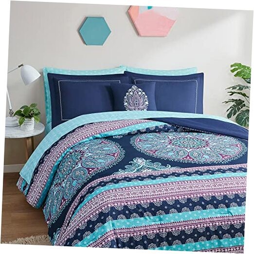 Bed Set, Boho Mandala Comforter Sets with Sheets,Blue Microfibe Bed Queen Navy