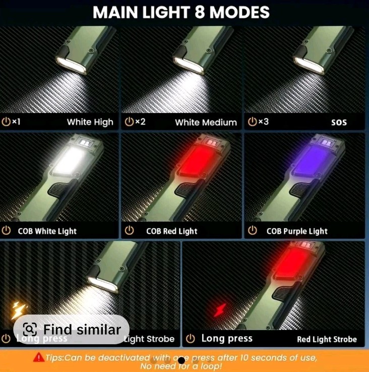 EDC Rechargeable Led Flat Tactical Flashlight Digital Display 8 Modes Waterproof