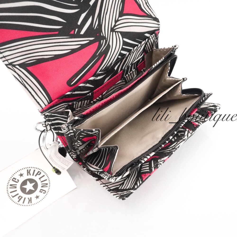 NWT Kipling AC3739 PIXI Snap Medium Trifold Wallet Polyester Bold Leaf Red Multi