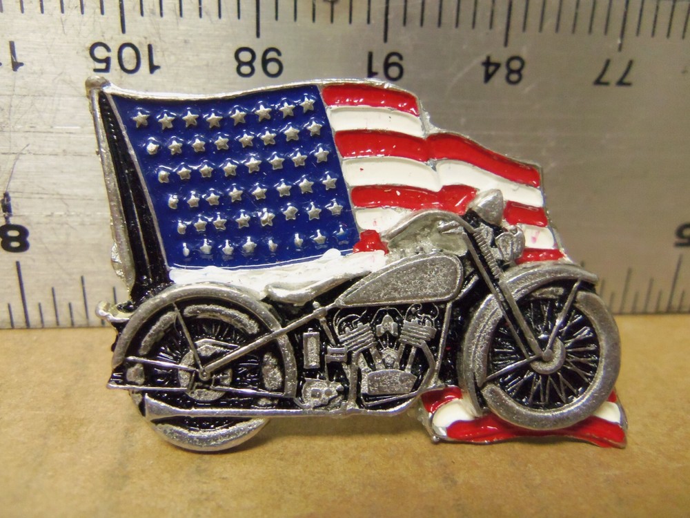 Large US Flag with Motorcycle Pin (NOS)