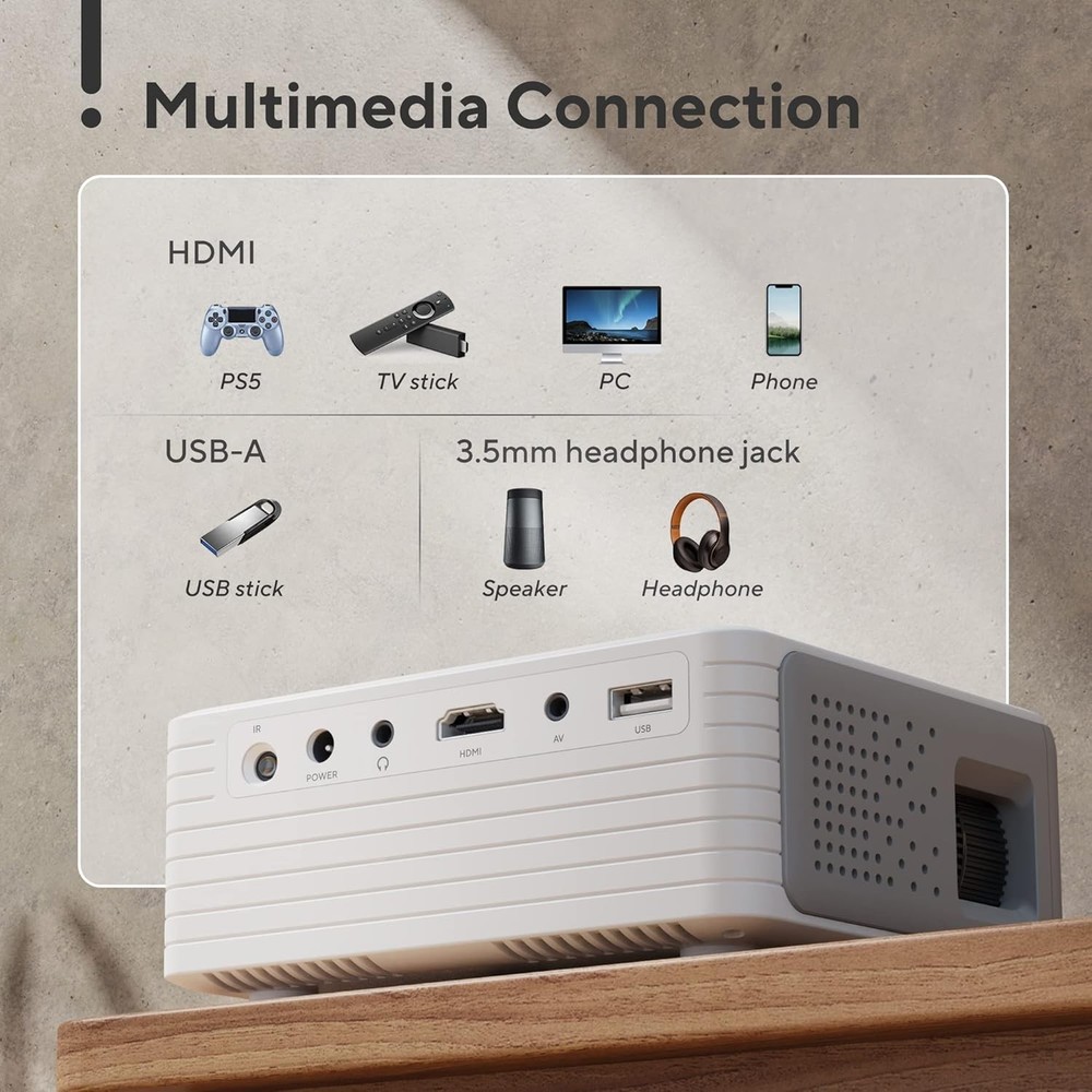 AKIYO O1 Mini LED Portable Projector with Projector Stand iOS/Android HDMI/PS5