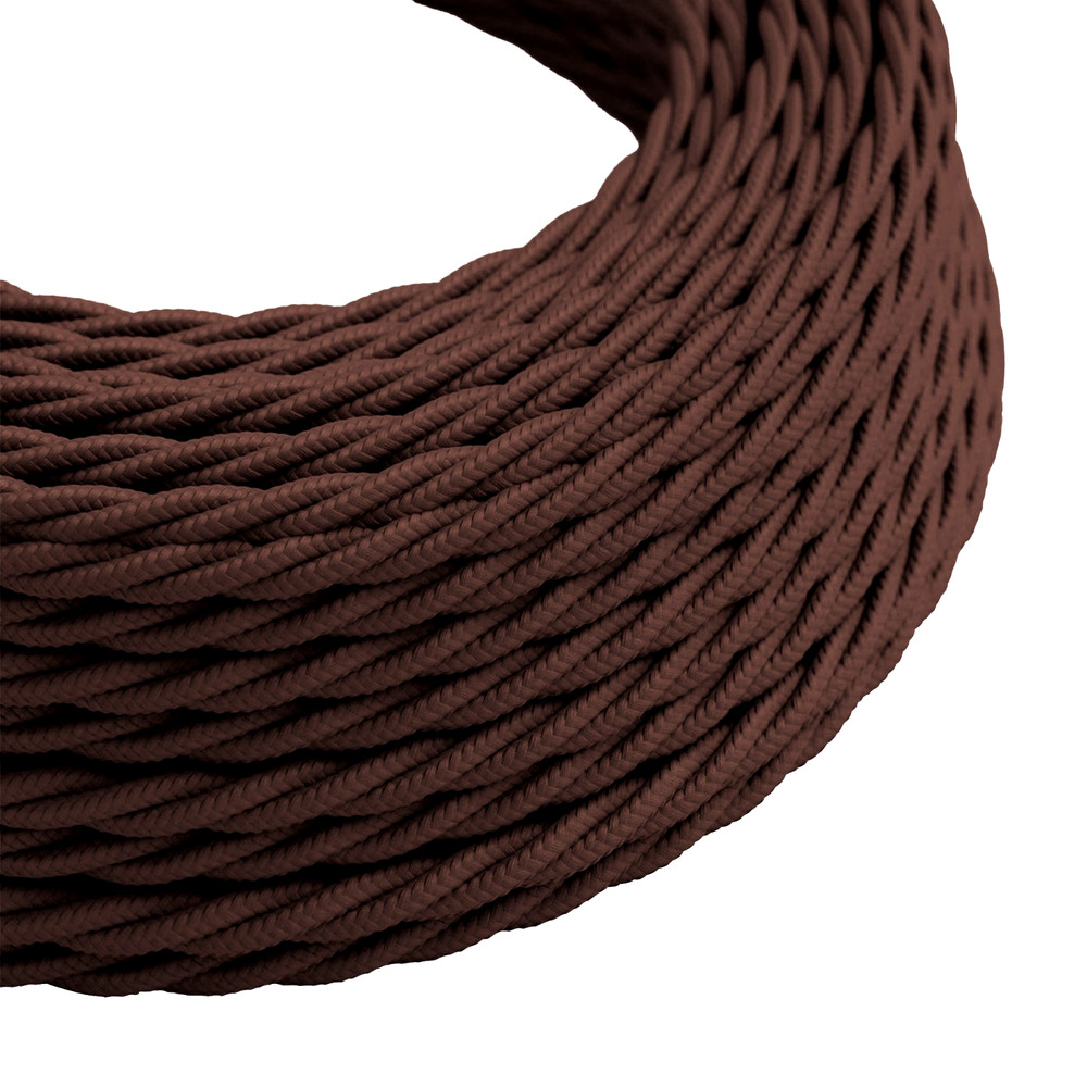 2 Core Vintage Dark Brown Braided Fabric Light Cable Twisted Flex 10m
