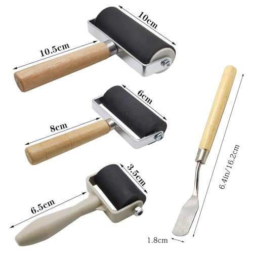 4 Pack Rubber Roller - Brayer Rollers with 3 Size for Crafting Brayer Rollers