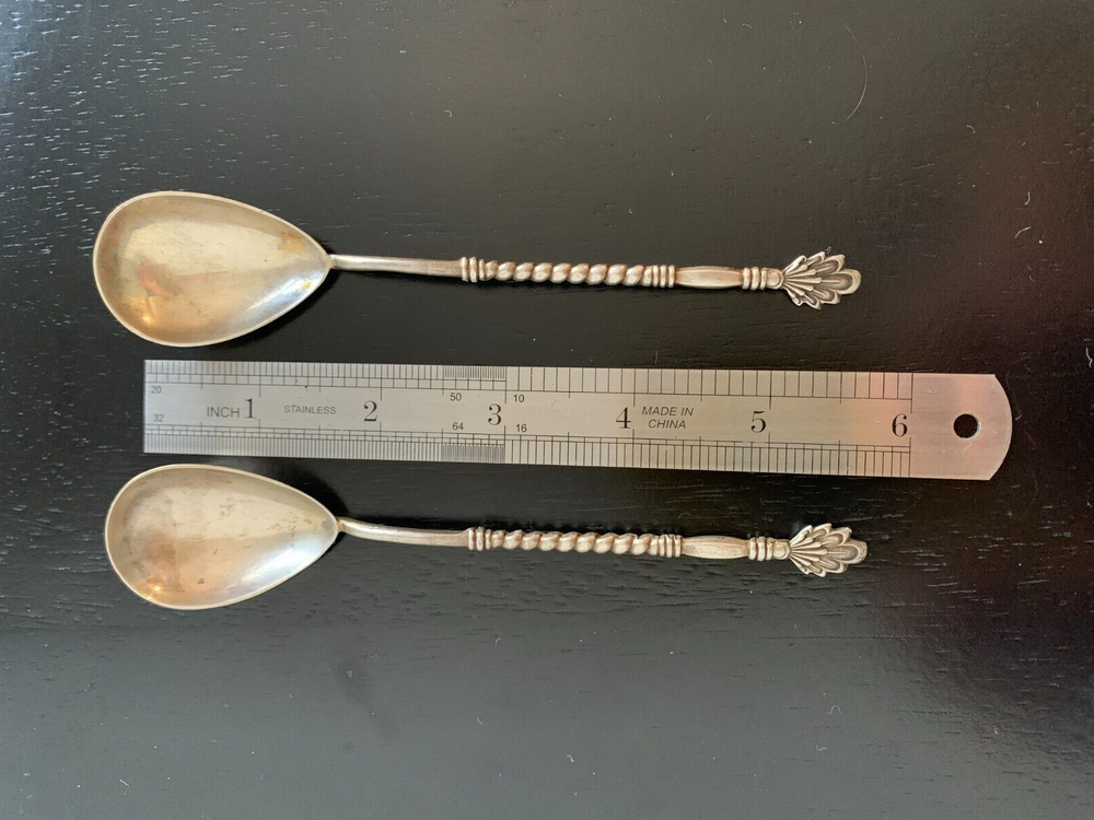 Solid Silver 875 USSR Soviet Ukraine 2 Tea Spoons 5.8" Vintage 43 gr