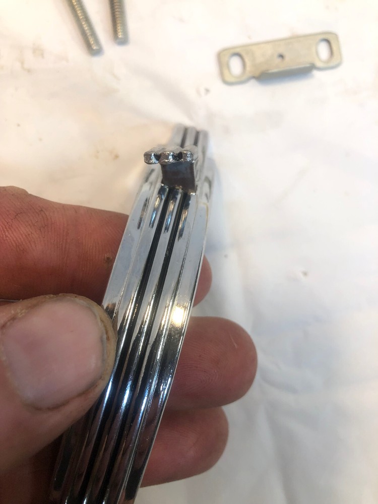 Vintage Chrome Cabinet Door Push Button Latch Pull 2 Black Lines