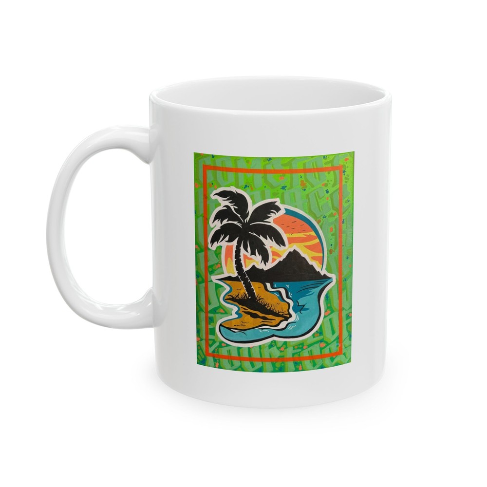 Tropical Oasis - Original Art Ceramic Mug, (11oz)