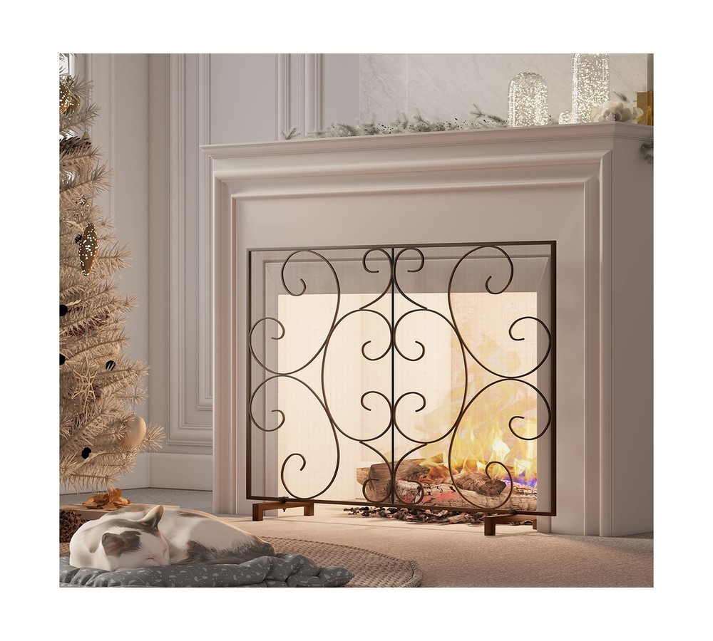 Kingson Single Panel Fireplace Screen Cover Handcrafted Solid Wrought Iron Me...