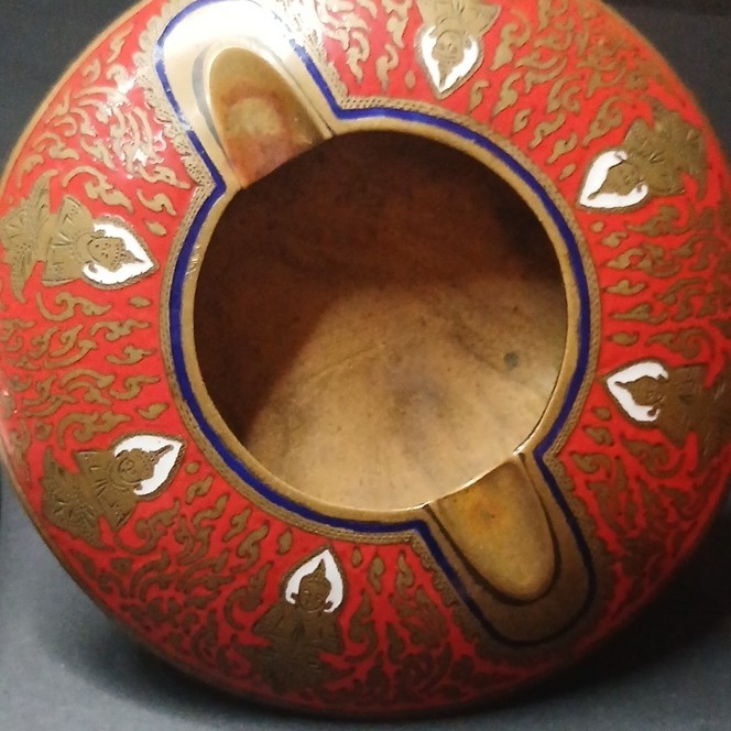 MCM Brass Enamel Tripod Ashtray