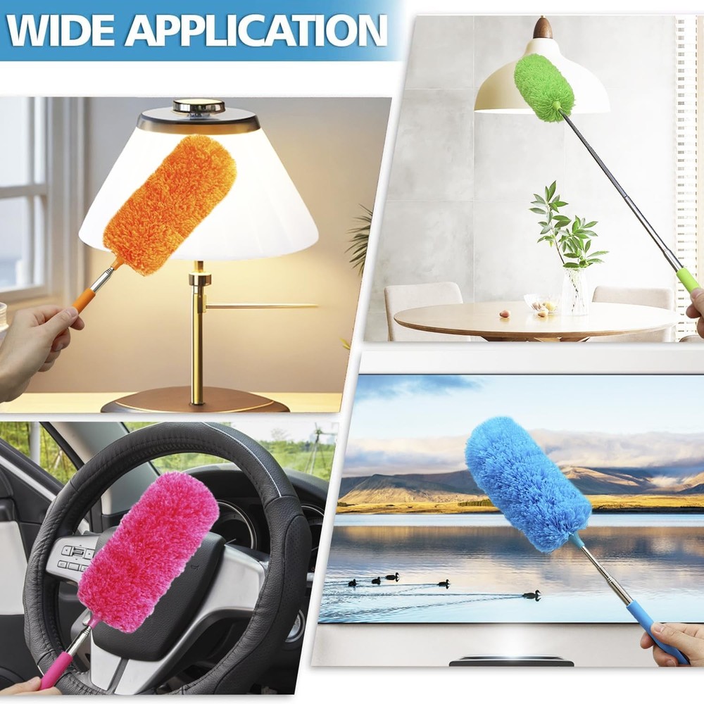 4 Pcs Washable Microfiber Feather Duster, with Extendable Pole and Bendable H...