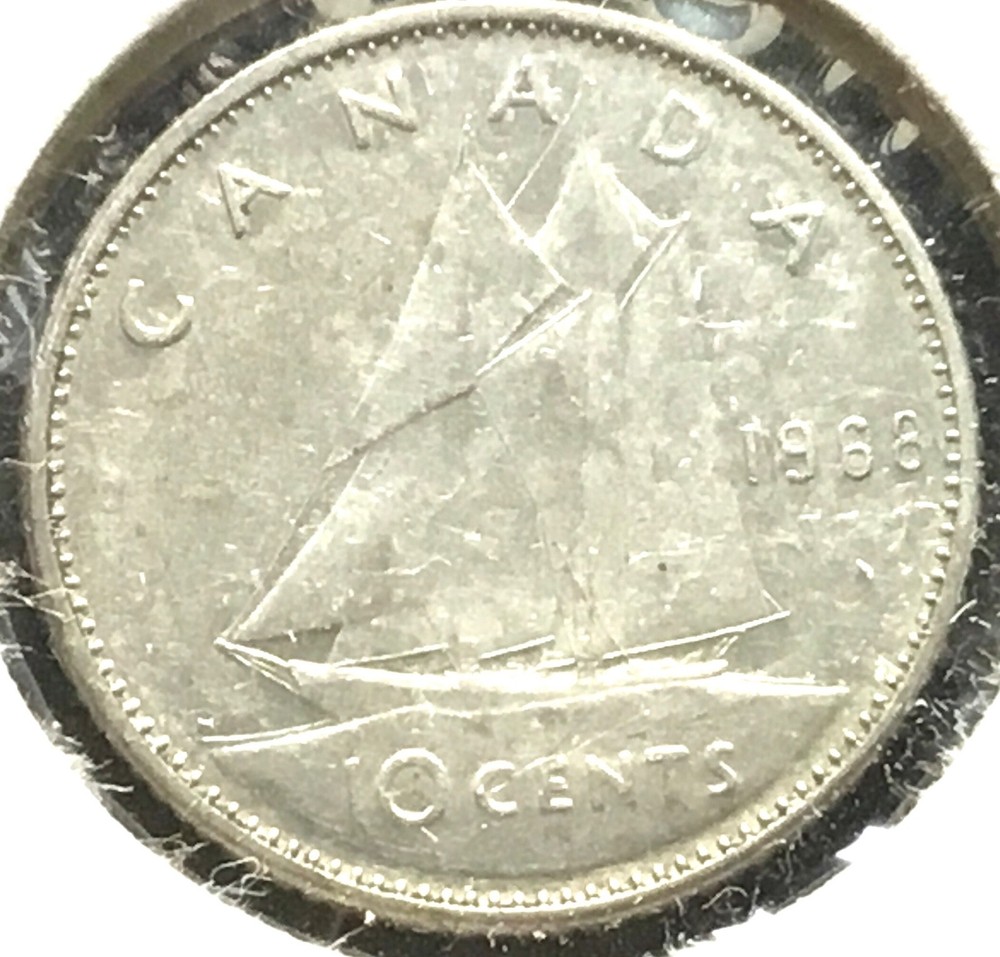 1968 Canada 10 Cents 50% Silver KM #72
