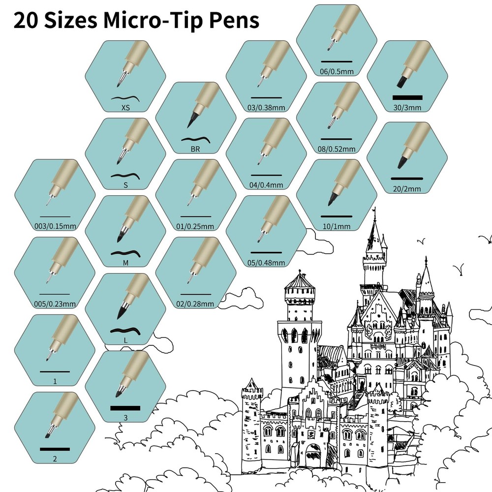 CHARSOCO 01 Micro Pen, 6 Pack Black Fine Point Pen with 【01】,