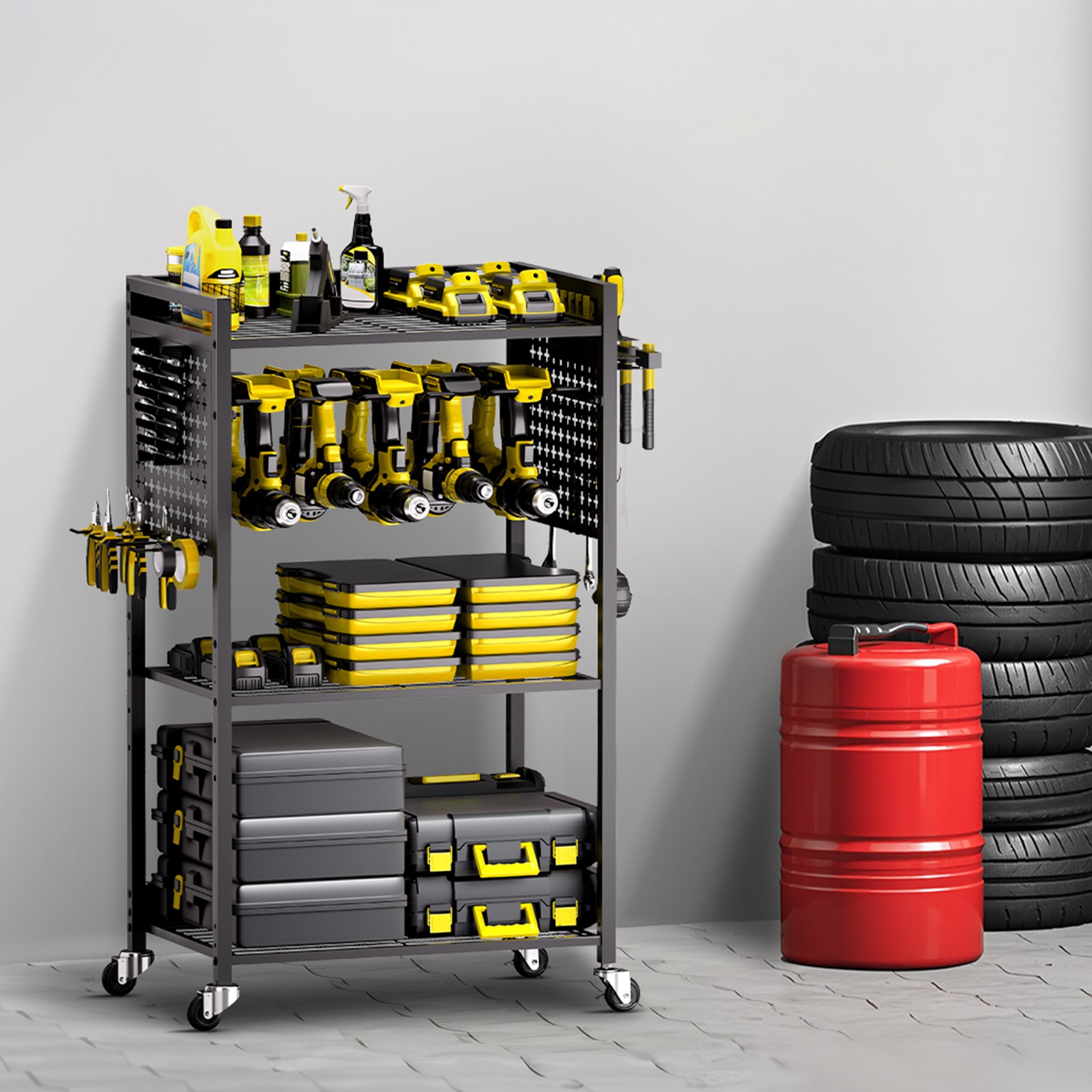 VEVOR 4-tier Tool Organizer Cart on Wheels 150 lbs Garage Cart for Workshop