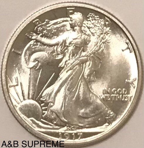 1917 WALKING LIBERTY HALF DOLLAR FROM OBW ROLL CHOICE-GEM BU UNC. 90% SILVER