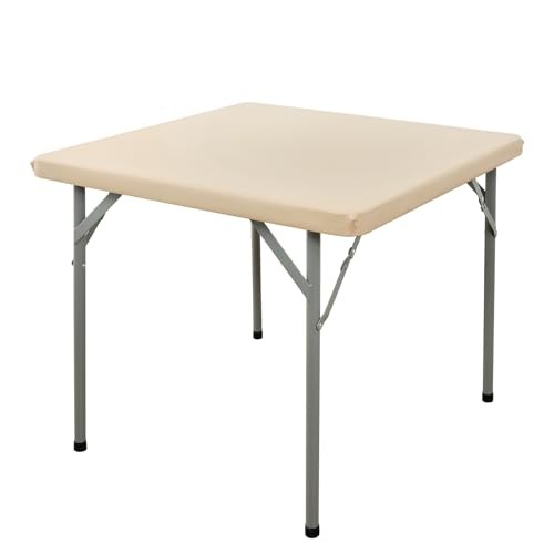 Square Elastic Fitted Tablecloth, Windproof Polyester 34" x 34" (Square) Beige