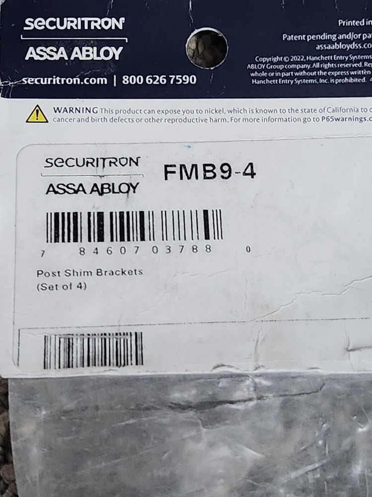 4 Pack Securitron Post Shim Bracket FMB9-4 For All Flexmount Brackets