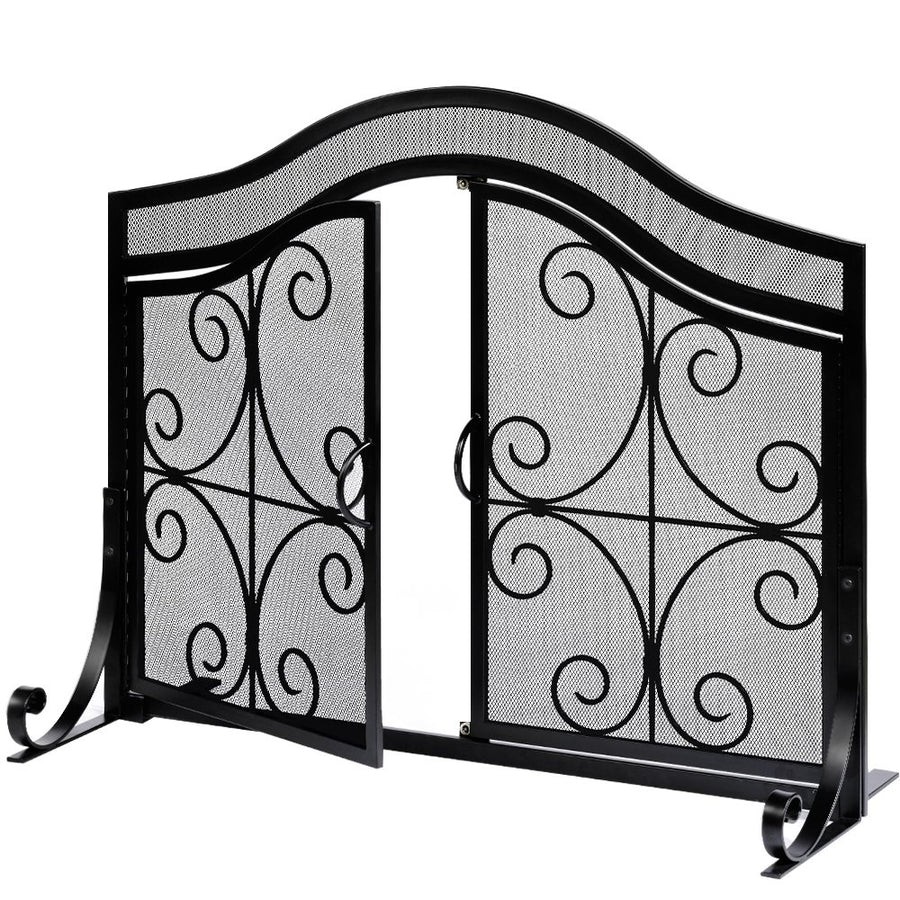 Amagabeli Fireplace Screen w Doors Large Flat Spark Guard with Protective Mesh