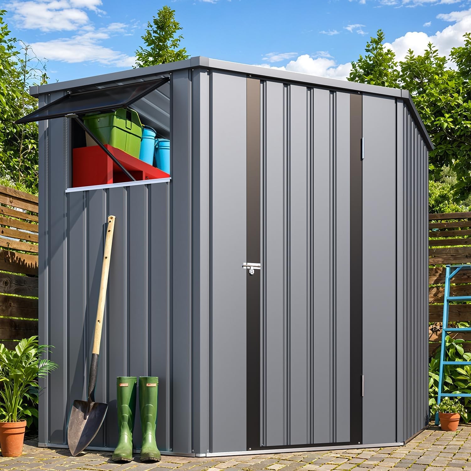 Corner 6x6 Metal Steel Storage Shed with Windows and Doors