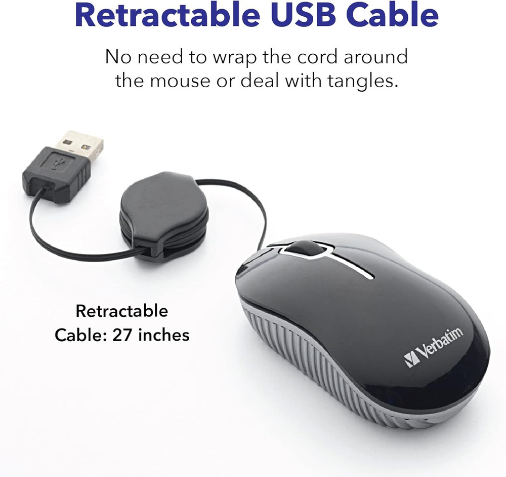Wired Optical Computer Mini USB-A Mouse - Plug & Play Corded Small Travel Mouse