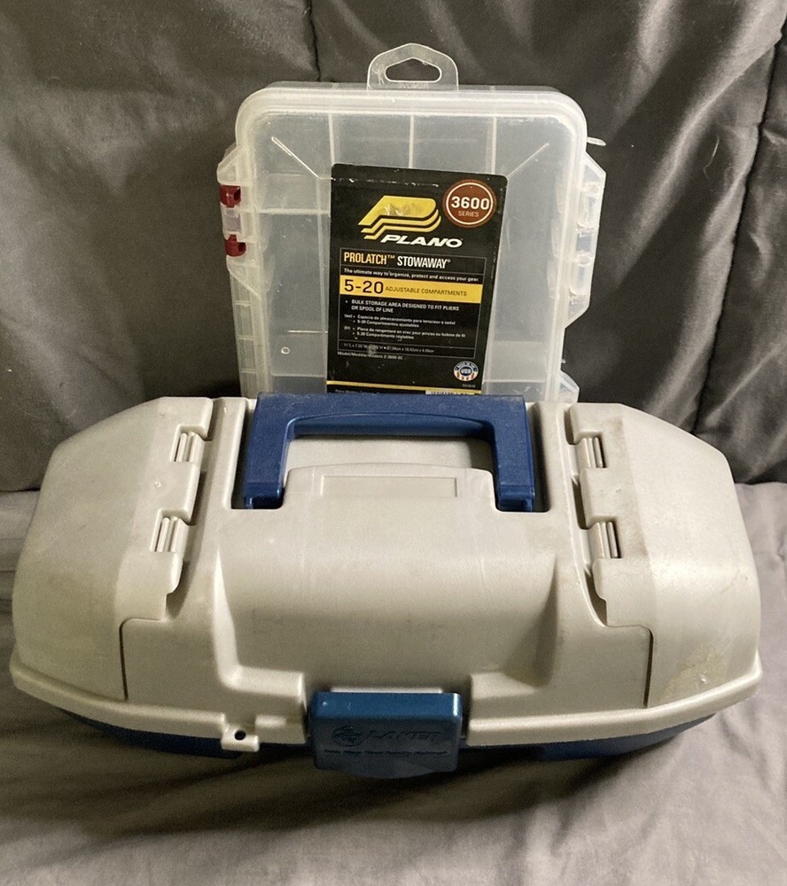 Laker Tackle Box With Side Compartments, Inner Tray, Blue & Gray