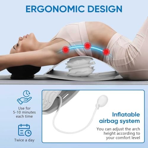 Ergonomic Lumbar Support Board, Lower Back Stretcher Adjustable Air Gray