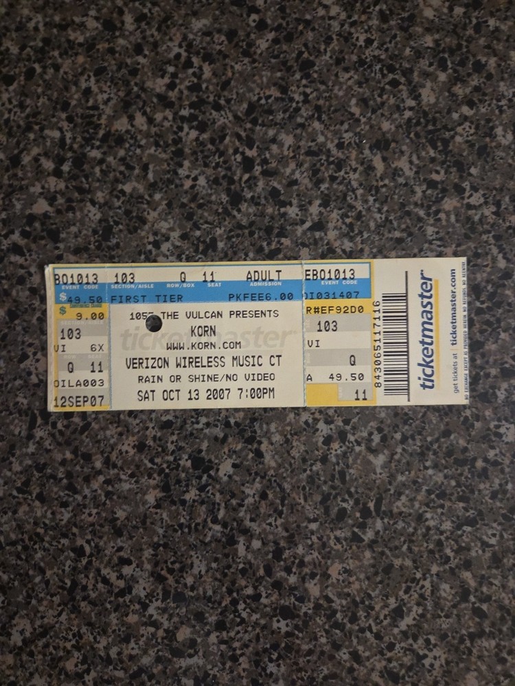 Korn Ticket From October 13 2007 In Birmingham Alabama
