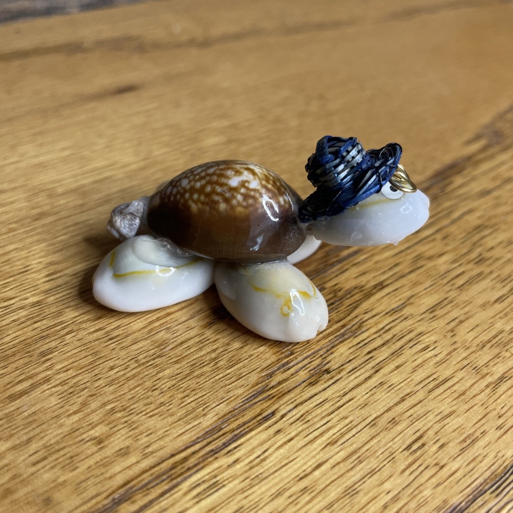 Tiny Vintage Seashell Turtle with Glasses and Straw Hat, Desk Decor