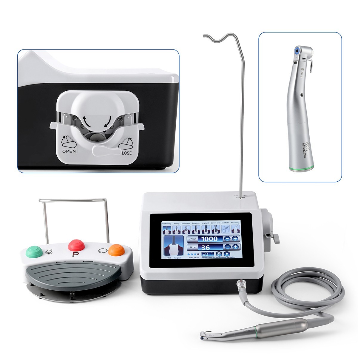 AZDENT Dental Brushless Implant Motor +20:1 LED Contra Handpiece Touch Screen