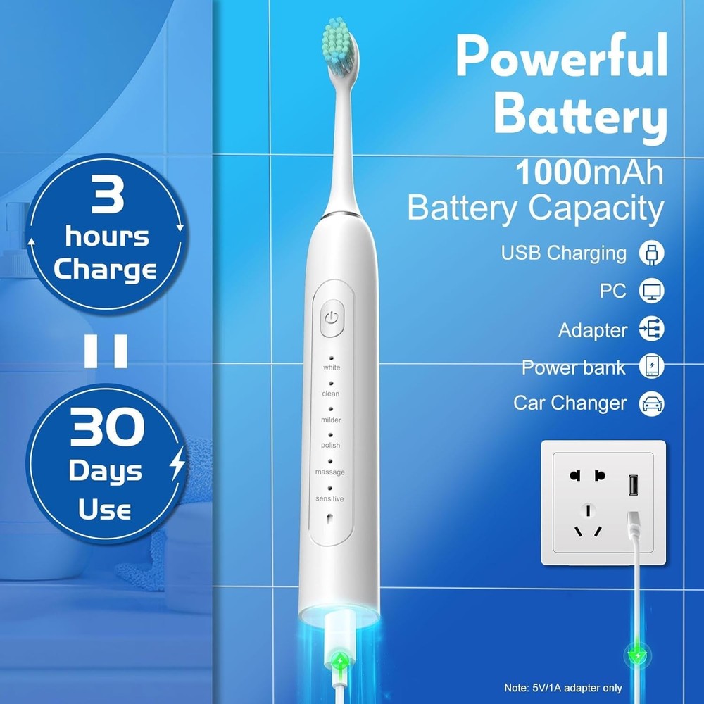 Ultimate Waterproof Sonic Toothbrush - 6 Modes, Smart Timer & Lightweight Design
