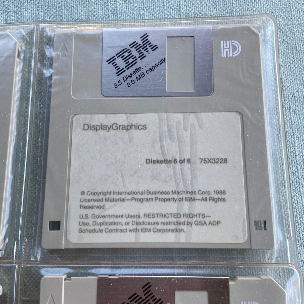 Vintage PC Computer Software IBM 1988 Display Graphics Drivers 3.5” Floppy Disk