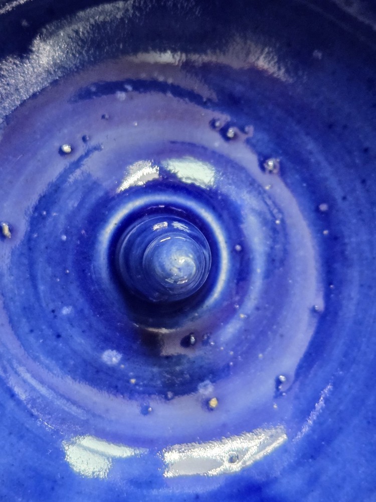 Apple Baker John Garrou Pottery Blue Ruffled Edges Central Core