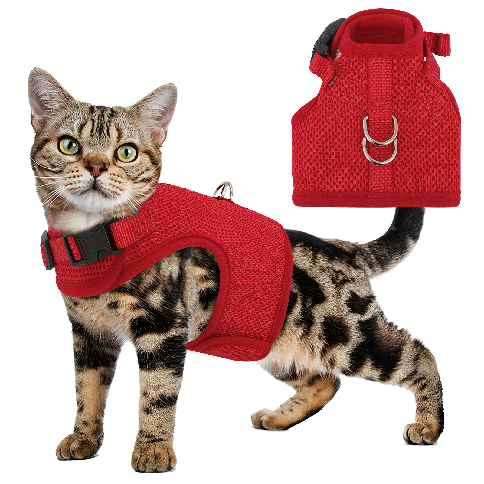 Escape Proof Cat Pet Harness Breathable Mesh Adjustable Walking Kitten Chest Red