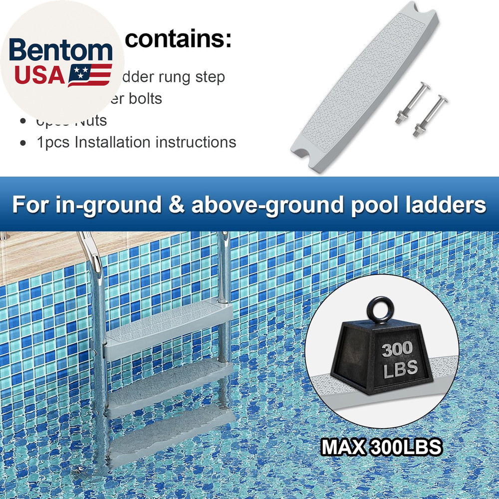 Pool Ladder Steps Replacement, (3-Pack) 18" Universal Heavy-Duty Molded Plastic