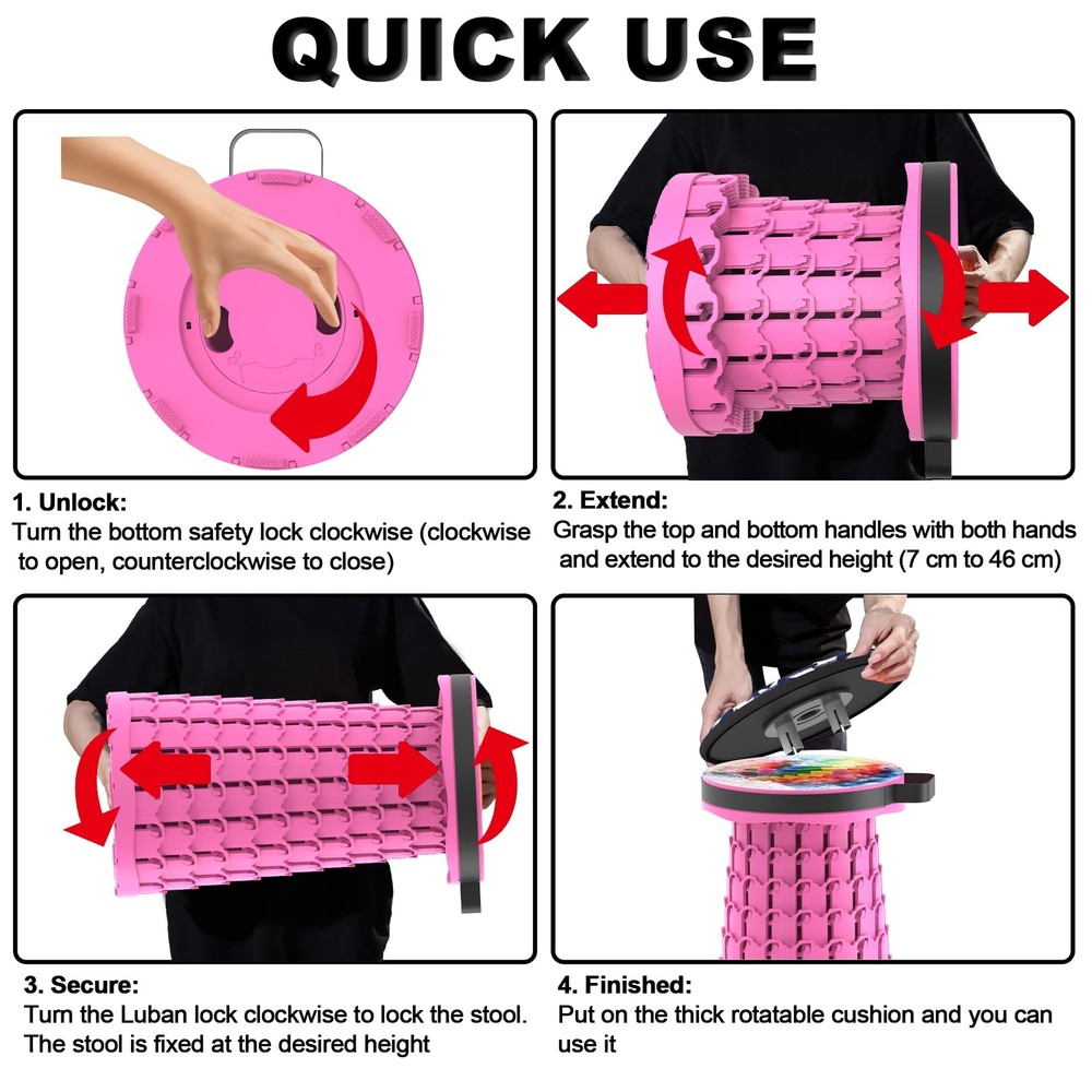 Upgraded Telescoping Collapsible Stool with Cushion, Folding Stool with Print...