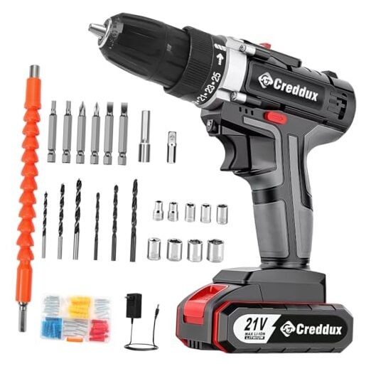 Cordless Drill Set 21v Power Drill Cordless With Battery & Drill Kit (Black)