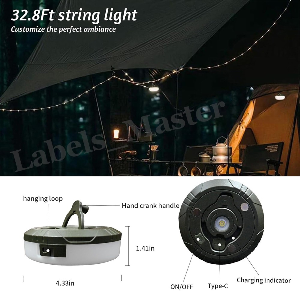 Portable LED Camping String Lights USB Rechargeable Stowable Tent Lamp Lantern