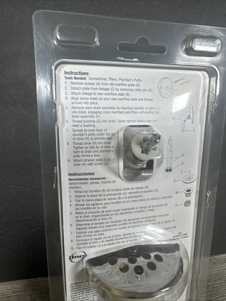 Danco 80977 Trip Lever Overflow Plate & Stopper Assembly in Chrome
