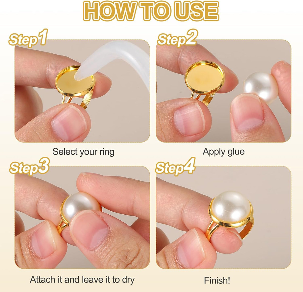 40Pcs Metal Ring Base Blank, 14Mm Adjustable Pad Cabochon Ring Blank Base Flat B