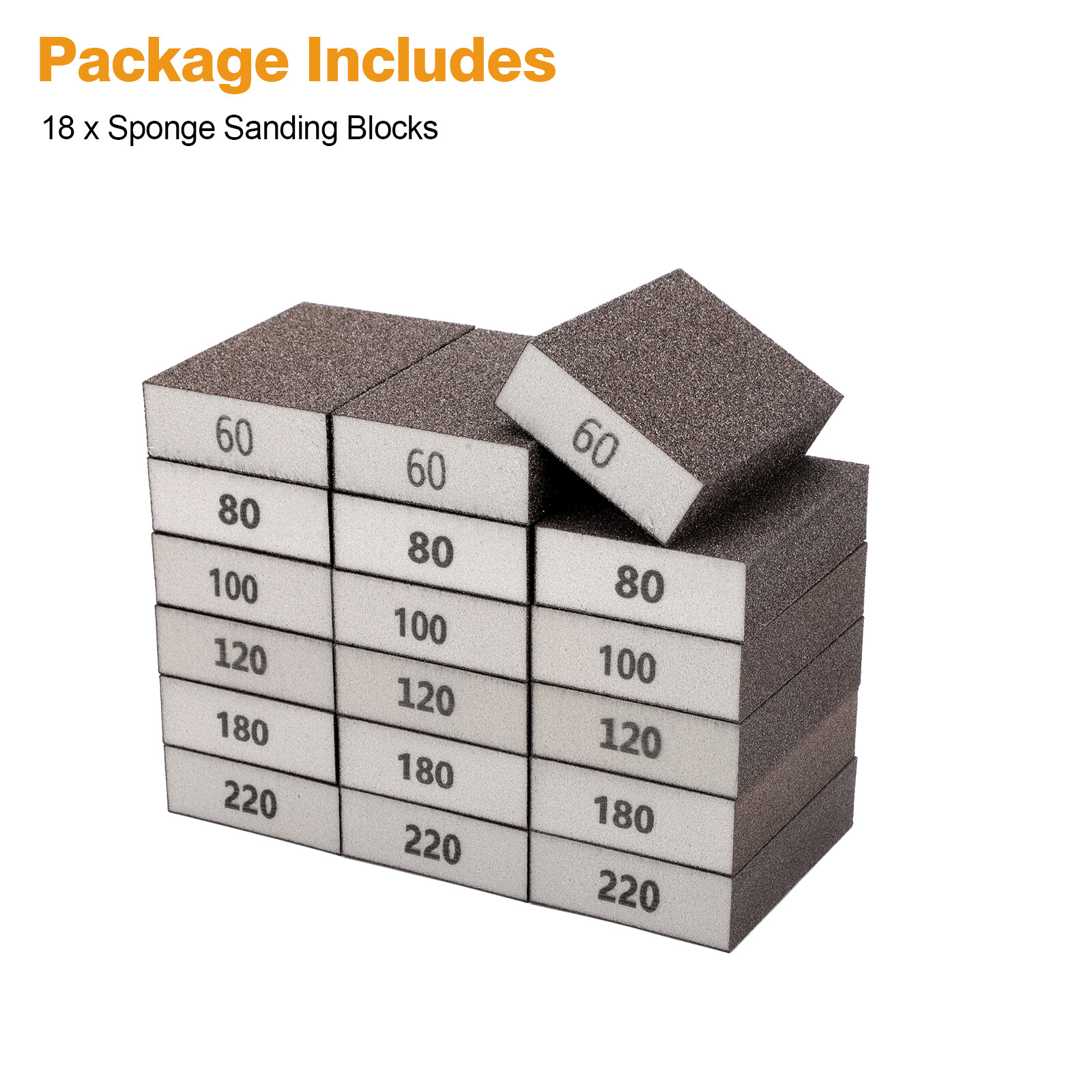 18pcs Drywall Foam Sanding Sponge Blocks Set Wet Dry Sand Paper Lot 60-220 Grit