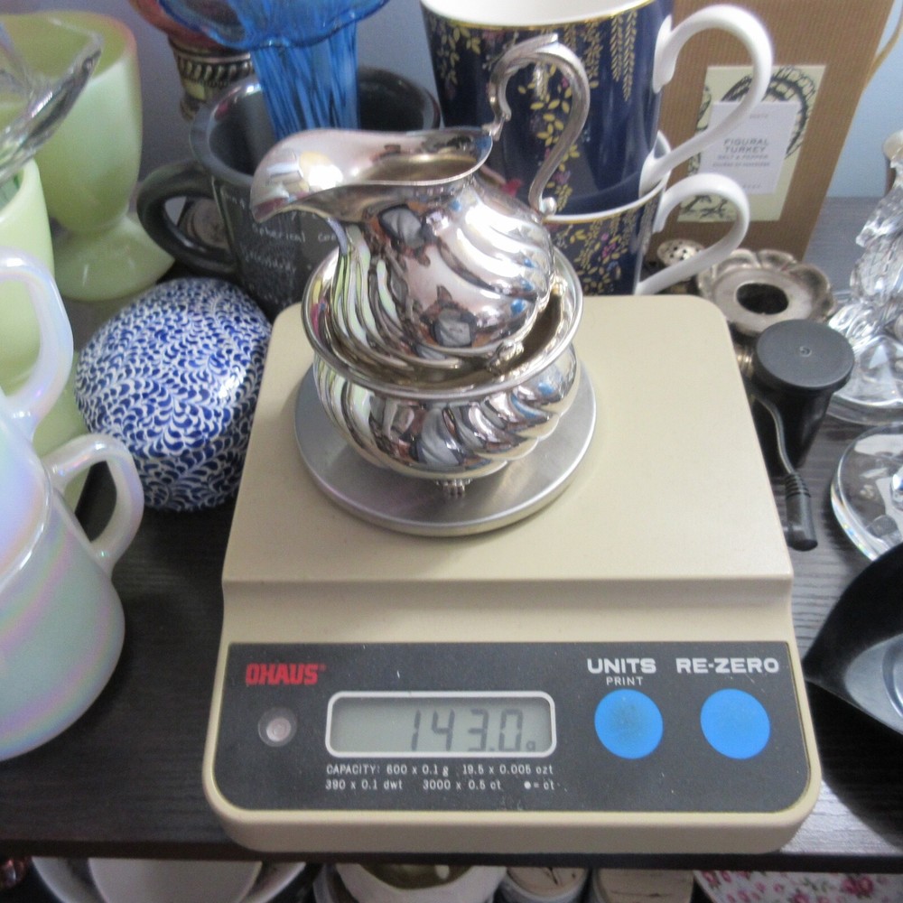 Vintage ) T.M. 60 GR Silverplate Silver Cream and Sugar Set - Norway? - 143.0 gr