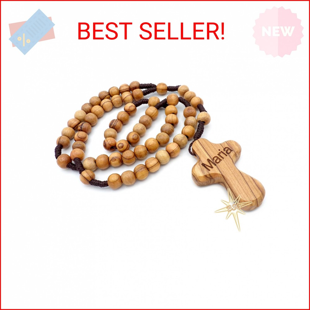 Personalized Olive wood Rosary from Bethlehem, Custom Name, Children Gifts on Ch