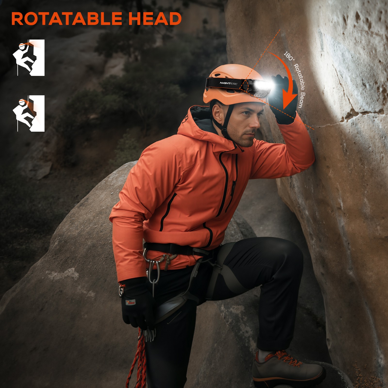 NIGHTEYE 2000 Lumen LED Rechargeable USB-C Camping Headlamp Super Bright Adult