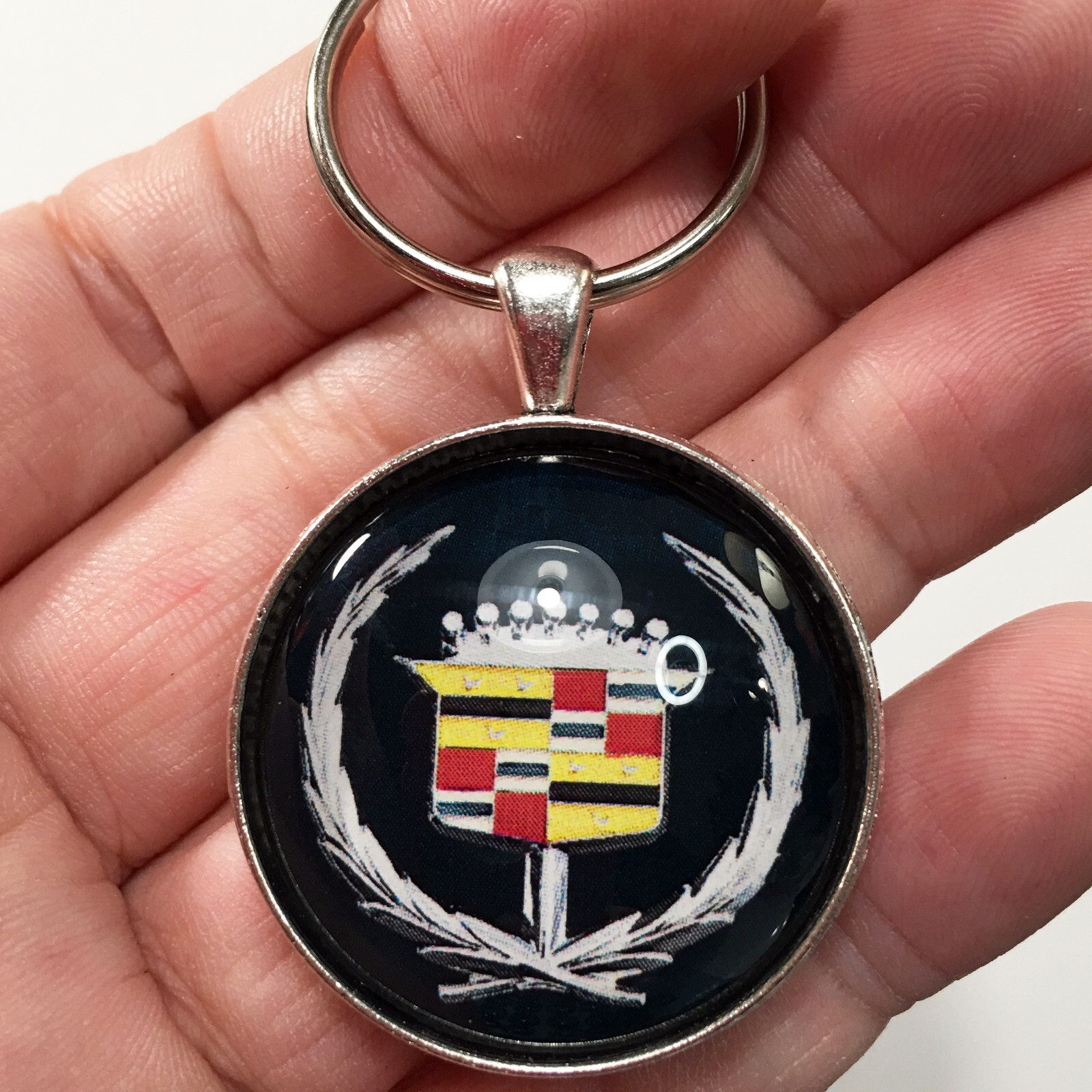 Vtg. 1963 - 2000 Cadillac Wreath Crest Chrome Badge Emblem Reproduction Keychain