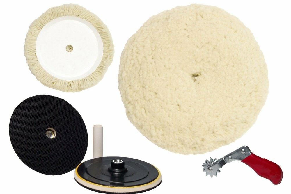 7.5" 100% Wool Hook & Loop Buffing Pad Starter Kit for Compound Cutting