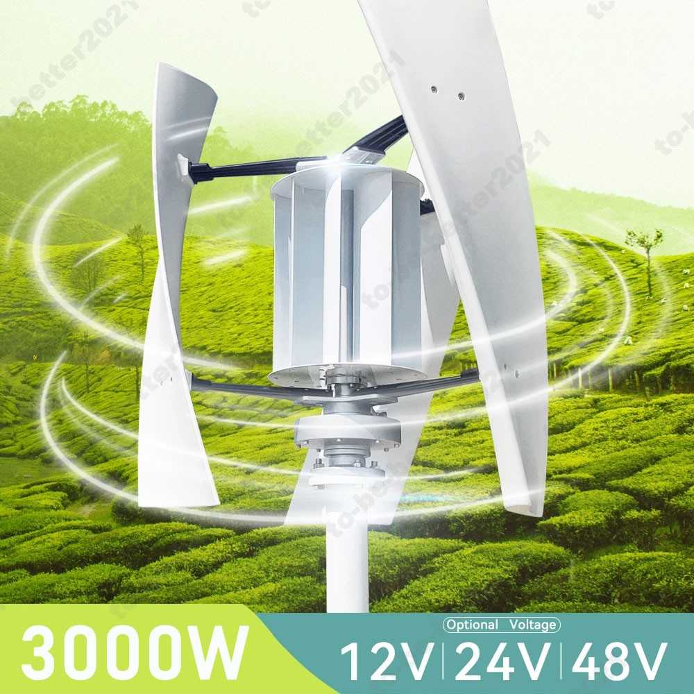 3KW Vertical Wind Turbine Generator Kit Charge Controller Windmill 12V/24V/48V