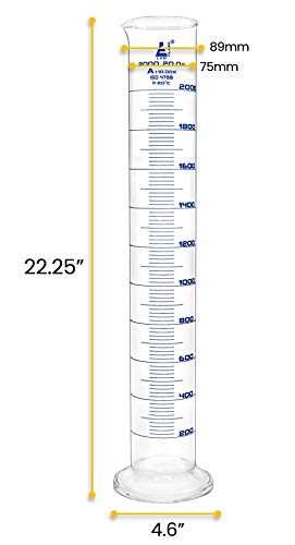 Graduated Cylinder, 2000ml - Class A Tolerance ±10.0ml - Round Base - Blue Gr...