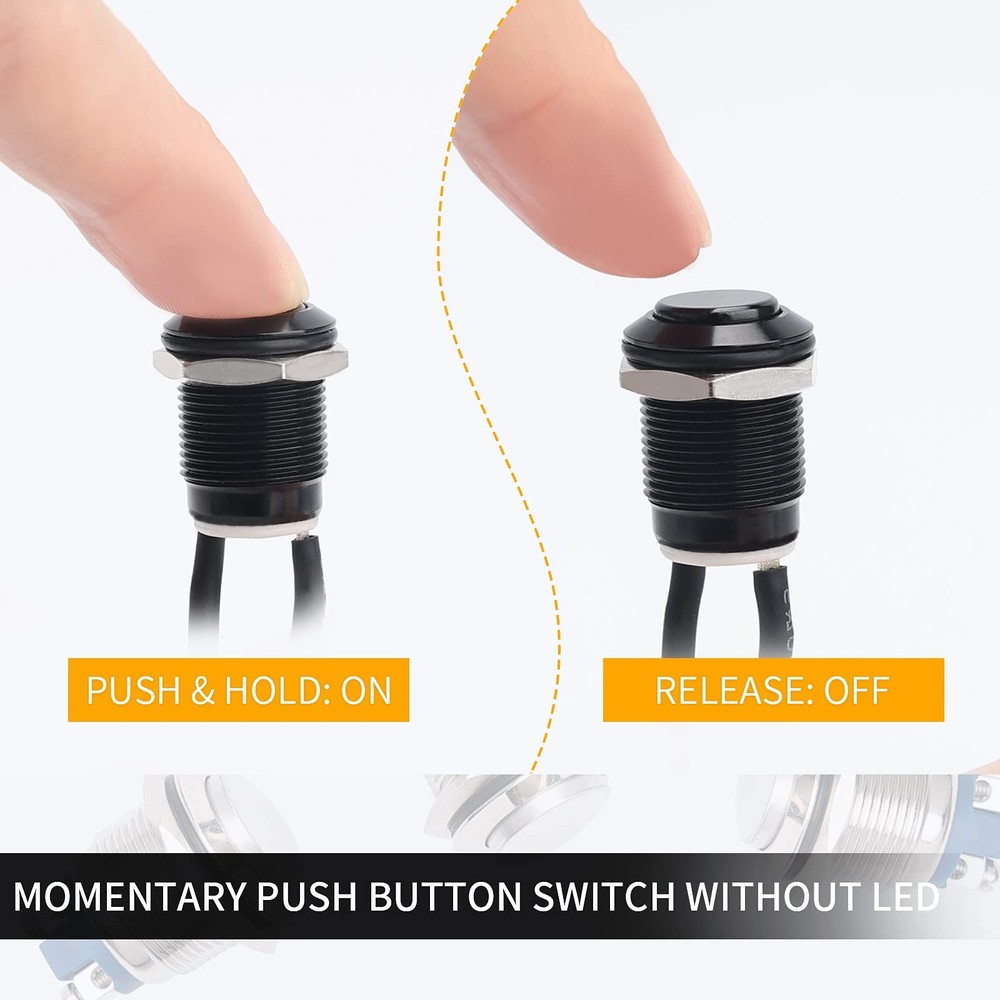STARELO 5pcs 12mm Momentary Push Button Switch Black Shell with
