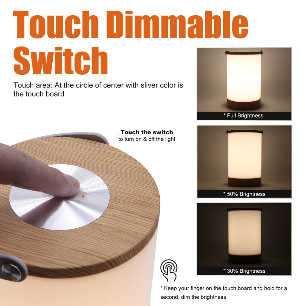 Portable Lantern with Touch Dimmable Switch, Rechargeable Battery-Operated Co...