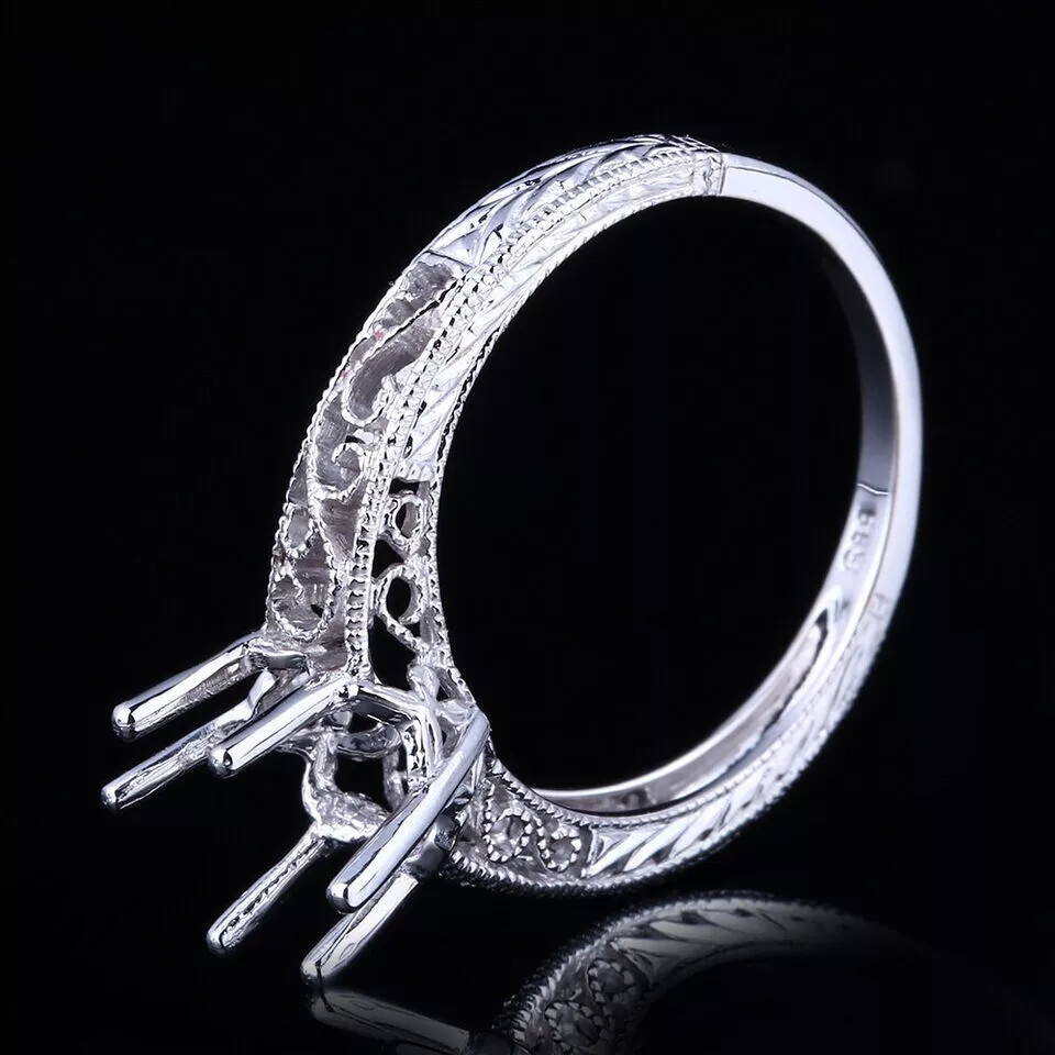 925 SILVER SEMI MOUNT OVAL 9x7MM RING UNIQUE 6 PRONGS SETTING DESIGN