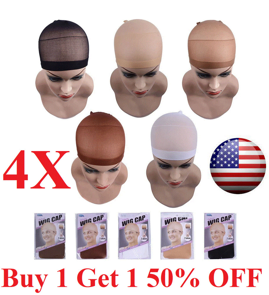 4 PCS Wig Cap Liner  Stocking Cap  Nylon Stretch Black brown Beige