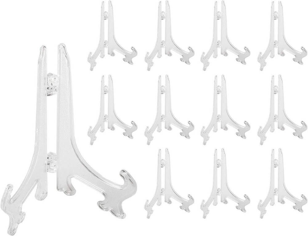 12 Pack Clear Acrylic Mini Easels for Light Items 3.5 Inch Display Stands